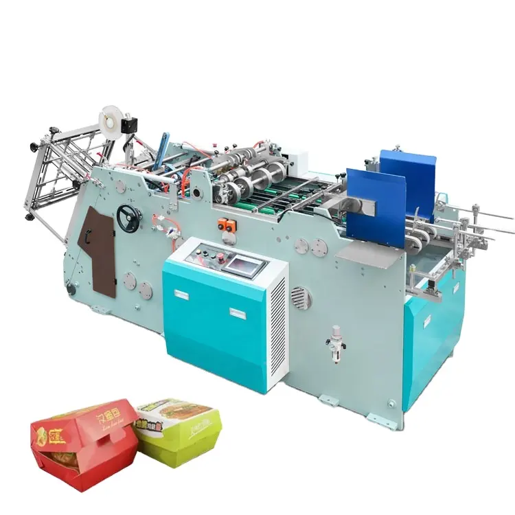 Hongshuo HS-HBJ-800 paper box 4 corner biscuits paper box make machine paper lunch burger box making forming machine