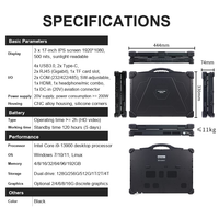 Robuuste industriële triple-screen laptop 17,3 inch draagbare computer i9-13900 desktop CPU GTX 1050Ti 4GB IP65 brede temperatuurbereik
