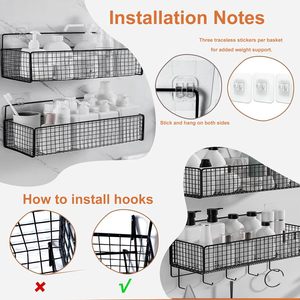 Bathroom Shower Basin <b>Rack</b> with Hooks <b>Storage</b> <b>Rack</b> Organizer Adhesive No Drilling Required - Product Image 4