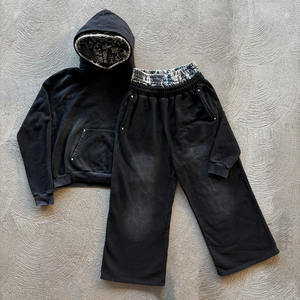 เซ็ตเสื้อกีฬาผู้ชายแบบมีฮู้ดและกางเกงจ็อกเกอร์ทรงถุงเอวสองชั้นซักด้วยกรดออกแบบได้ตามต้องการ - Product Image 1