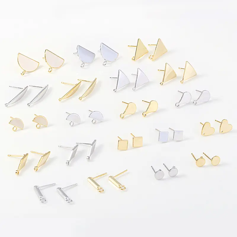 Polygonal Gold Plated Brass Hammered Stud Earring Base Connectors With Loops Geometric Base Stud For Earring DIY Jewelry Making