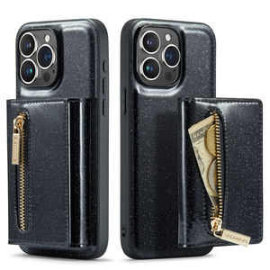 Funda de teléfono magnética con cremallera de cuero brillante separable 2 en 1 para iPhone 16 Pro Max 15 Plus 14 13 11 Samsung S24 Ultra S23 <span class=keywords><strong>FE</strong></span> - Product Image 1