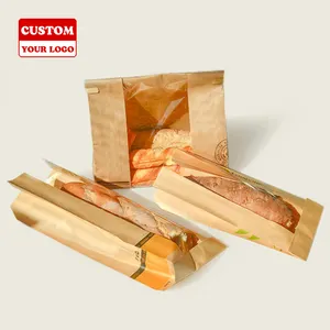 Custom Verpakking Cake Baguette Croissant Hoge Kwaliteit Redelijke Prijs Brood Kraft Papieren Zak Voedsel Zeefdruk Recyclebaar