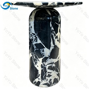 French Style Grand Antique <strong>Black</strong> Marble Top <strong>Side</strong> <strong>Table</strong> <strong>Round</strong> Luxury Corner <strong>Side</strong> <strong>Tables</strong> Living Room Modern Cylinder Pedestal - Product Image 6