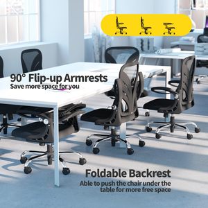 Chaise de bureau ergonomique à <span class=keywords><strong>dossier</strong></span> haut en maille, avec <span class=keywords><strong>dossier</strong></span> et accoudoirs pliables, support lombaire en maille, fonction d'inclinaison, noir - Product Image 3