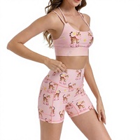 Ensemble de vêtements de sport 2 pièces à imprimé animal, au-dessus du genou, pour femme, avec leggings taille haute et shorts cycliste, personnalisable, OEM ODM