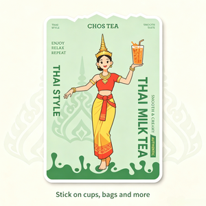 Autocollants découpés à la forme de dessins animés verts, papier couché de haute qualité, motifs graphiques ethniques pour emballages de thé au lait thaïlandais, boîtes cadeaux - Product Image 1