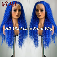 Perruques Lace Front Synthétiques Premium Futura Fibra HD 13*4, Vente en Gros, Raie Libre, 320g, Bleu Saphir, Petites Boucles Longues, Cheveux Mats