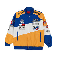Blouson Bomber Vintage Brodé Style Baseball Col Montant Coupe-Vent Moto Veste de Course