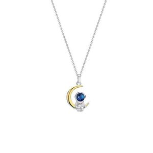 Collar de Pareja Chapado en Plata de Ley, Collar con Colgante Creativo de Estrella, Luna y Astronauta para Mujeres y Hombres, Joyería de Moda para San Valentín - Product Image 6