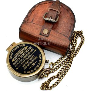 Boussole en laiton ALFA NAUTICAL avec message gravé, vintage, 2 pouces, portable avec chaîne, pour petit-fils, randonnée, usage extérieur - Product Image 4