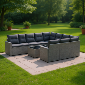 <b>Grey</b> Pe Rattan Garden Sofa Set Steel <b>Frame</b> Outdoor Furniture 10 Plus Seating Contemporary Design Garden Use - Product Image 2