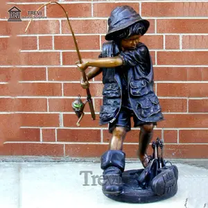 Stunning life size bronze fishing boy statue for Decor and Souvenirs 