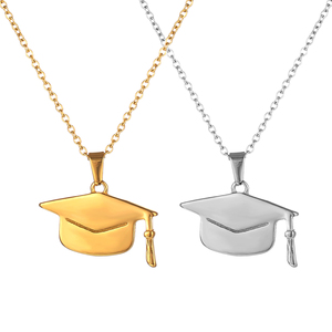 Mode Abschluss Halskette Geschenk 18 Karat vergoldet benutzer definierte Edelstahl Graduate Doctor Hut Anhänger Halskette für Studenten - Product Image 4