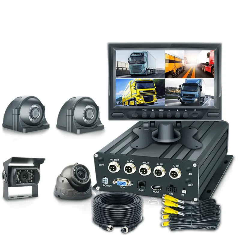 Sistema de cámara IR con Monitor de 7 pulgadas para autobús y camión, 2T, HDD, 512GB, tarjeta SD, MDVR, grabador, 4 canales, Kits de DVR móvil