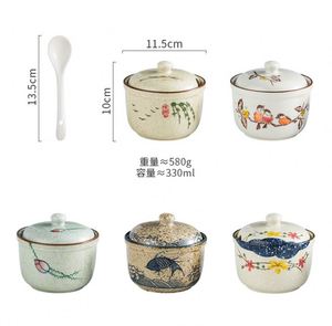 Japanese Style Ceramic <b>Spice</b> <b>Jars</b> with Lid and Spoon Porcelain Sugar Pepper Salt Condiment Seasoning Pots for Kitchen Restaurant - Product Image 3