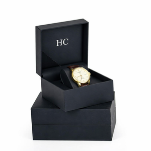 กล่องใส่นาฬิกาแฟชั่น ดีไซน์มินิมอล วัสดุหนัง PU แข็งแรง กล่องของขวัญใส่เครื่องประดับ กำมะหยี่ ปั๊มฟอยล์โลโก้ตามสั่ง ราคาขายส่ง - Product Image 5