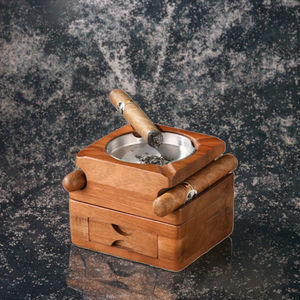 Cendrier en bois carré classique de luxe avec tiroir, portable, cadeau pour la maison et l'extérieur, pour hommes, accessoires pour fumeurs - Product Image 3
