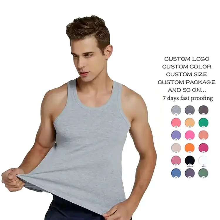 Camisetas 100% algodão para homens, regata fitness com nervuras respirável para absorver o suor da esposa