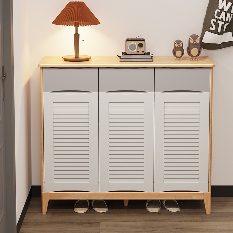 Three doors, three drawers [Original wood, white and gray]