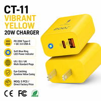 Chargeur mural double port USB-A et USB-C 20W QC3.0 avec lumière LED orange, prises US EU UK, pour appareil photo, écouteurs, montre connectée, logo personnalisable, vente en gros