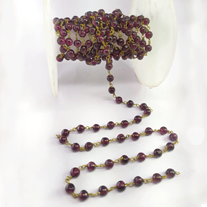 Natural Garnet Smooth 3mm Irregular Beaded Brass Wire Wrapped Handmade High Quality Johariz <b>Rosary</b> Chain - Product Image 3