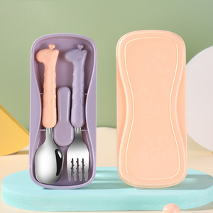 Ensemble cuillère et fourchette pour bébé, en acier inoxydable, avec étui, manche en plastique, couverts d'apprentissage, Cucharas <span class=keywords><strong>Bebe</strong></span> Factory - Product Image 2