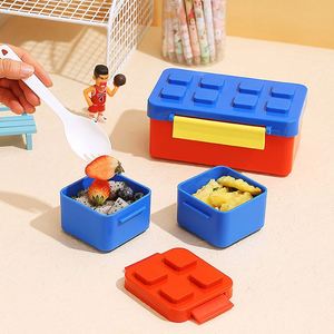 Leak Proof Lunch Box Kids Stackable Lunch Box Salad Box Oxford Block Brick Design for Kids Picnic Travel - Product Image 1