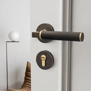 Juego de Manijas de Puerta Silenciosas de Latón Macizo para Dormitorio, Estilo Nórdico Moderno, Nuevo Estilo Chino, Latón Antiguo/<span class=keywords><strong>Café</strong></span> Cepillado, con Manija de Puerta Moleteada - Product Image 6