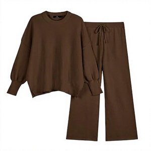 Conjunto Deportivo de 2 Piezas para Mujer LILLUSORY, Estilo Vintage Otoñal, Corte Holgado, con Cordón Ajustable, Color Sólido, Tejido de Viscosa/Poliéster, Largo Completo - Product Image 1