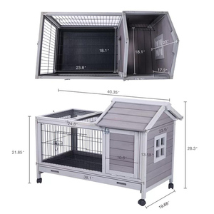 Cage à lapins en bois <span class=keywords><strong>pour</strong></span> intérieur et extérieur avec enclos, grande cage à lapins à 2 niveaux avec rampe, enclos multi-niveaux imperméable <span class=keywords><strong>pour</strong></span> lapins - Product Image 3