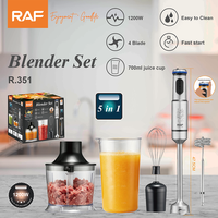 Ensemble Mixeur Plongeant RAF R.351 5-en-1 1200W avec Bol à Jus 700ML, Hachoir 4 Lames à Vitesse Réglable, Fouet et Batteur de Cuisine