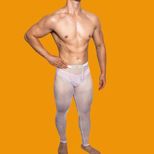 Legging long sexy en résille transparente sur mesure pour homme, fabriqué par Paton, sans caleçon intégré. - Product Image 3