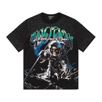 T-shirt imprimé pleine surface avec strass MIXED EMOTION, décontracté, oversize, vintage, pour couple, à manches courtes, vente en gros