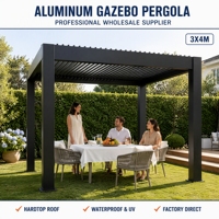 Pergola en aluminium thermolaqué à commande automatique, style antique, pour terrasse, balcon, jardin, patio, cour, ombrage extérieur 3x3m
