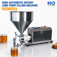 Machine de remplissage semi-automatique à lobes rotatifs à empreinte compacte pour pâtes, sauces et miels à haute viscosité