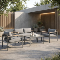 Modernes Stahl-Outdoor-Sofa-Set mit Glas-Couchtisch, Zweisitzer & 2 Sesseln für Garten, Terrasse, Innenhof & Park