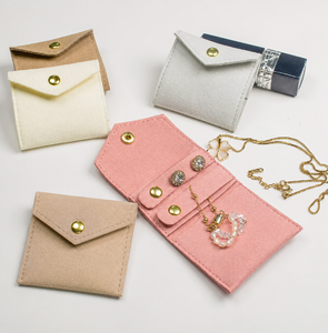 Factory Wholesale Microfiber Jewelry Storage Pouch Compact Foldable Button Closure Bag for Ring Earring <b>Necklace</b> EleQueen EQ3039 - Product Image 3
