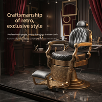 Fauteuil de Barbier Rétro de Luxe en Métal Doré, Éponge Épaisse Résistante à l'Usure et à Haute Résilience, Hauteur Réglable, Pompe Hydraulique, Usage Commercial