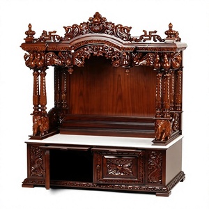 Traditional Solid Wood Temple Home Furniture Exclusive Peacock Carving Living Room Pooja Cabinet Best Design Pooja Mandir - Product Image 2