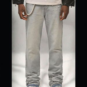 Jeans de Pierna Recta de Alta Gama para Hombre, Cintura Media, Negros, Transpirables, de Mezclilla Lavada, Primavera-Otoño, Mezcla de Poliéster/Algodón - Product Image 3