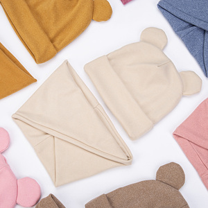 2 Pcs/Lot Cute Bear Ear Baby Turban Hats Scarf Newboorn Boys Girls Faux Cashmere Caps Beanies Autumn Winter Infant Bonnets - Product Image 5