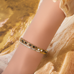 Fashion Cuff Bangle 316L Stainless Steel PVD Gold Plating Black Inlay <b>Crystal</b> Flower Decorated Trendy <b>Bracelet</b> Women Jewelry - Product Image 3