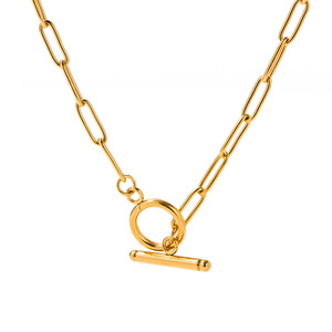 <b>Thick</b> Chain Electroplated 18K Gold Stainless Steel Necklace Paperclip Link OT Buckle Geometric Design Party Fashion Jewelry - Product Image 5