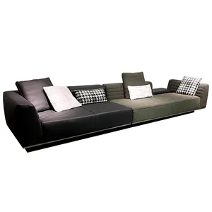 Роскошный секционный 4-местный современный стиль натуральная кожа/ткань черный диван с металлической основой