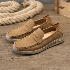 Mocassins en cuir pour hommes, bout rond, à enfiler, chaussures décontractées d'été pour la conduite, résistantes à l'abrasion, semelle intermédiaire en EVA, semelle extérieure en caoutchouc - Product Image 3