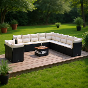 Set Divano da Giardino in Rattan Nero con Cuscini, 10+ Posti, Arredamento da Esterno dal Design Contemporaneo - Product Image 2