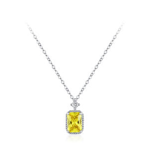 Collier pendentif personnalisable en argent sterling S925 avec zircon jaune citron taillé carré, version cuivre, cadeau d'anniversaire pour femme - Product Image 1