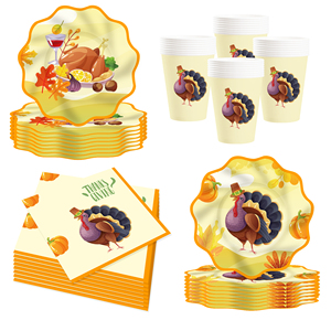 Ensemble de vaisselle de table DAMAI pour Thanksgiving, décorations de table, assiettes en papier, gobelets en papier, serviettes, vaisselle jetable pour les fêtes - Product Image 1