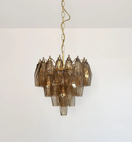 Lustre élégant en verre de Murano Poliedri, design italien, verre fumé, luminaire suspendu pour chambre à coucher, café
